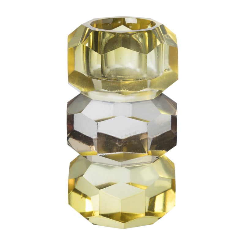 Kandelaar kristal 3-laags - geel/helder - 4x4x7 cm