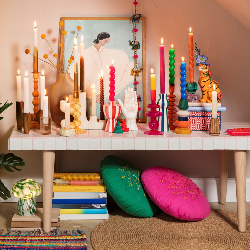 Kandelaar kristal - groen/paars - ø5.5x9 cm