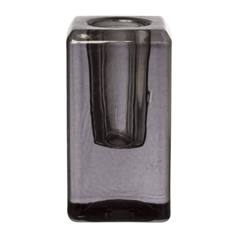 Kandelaar glas - grijs - 4.2x4.2x8 cm