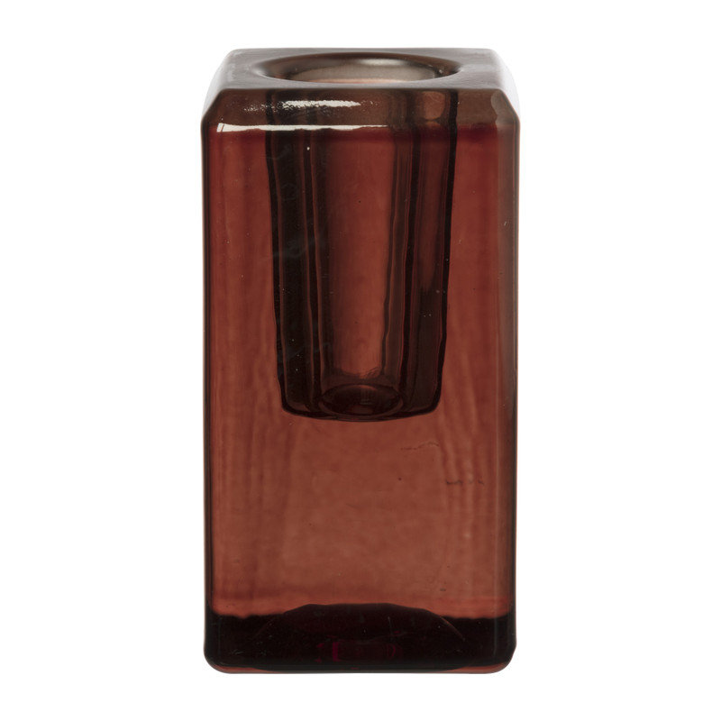 Kandelaar glas - terra - 4.2x4.2x8 cm