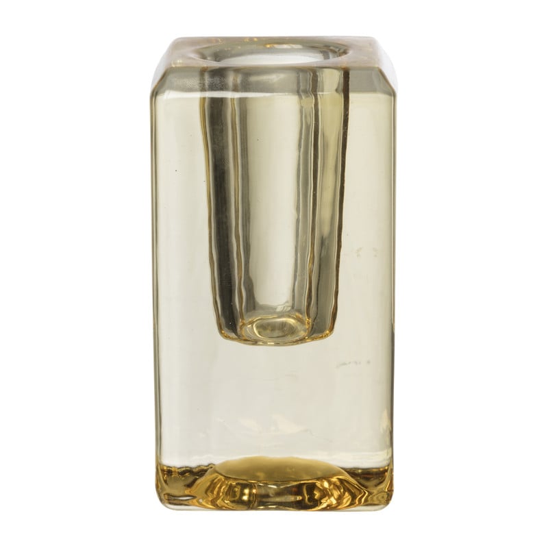 Kandelaar glas - geel - 4.2x4.2x8 cm