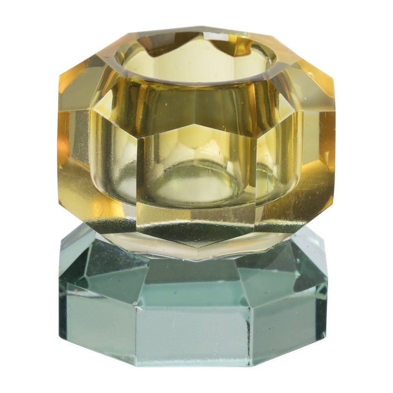 Kandelaar kristal 2-laags - oker/groen - 4x4x4 cm 