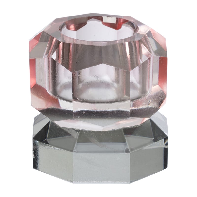 Kandelaar kristal 2-laags - roze/grijs - 4x4x4 cm 