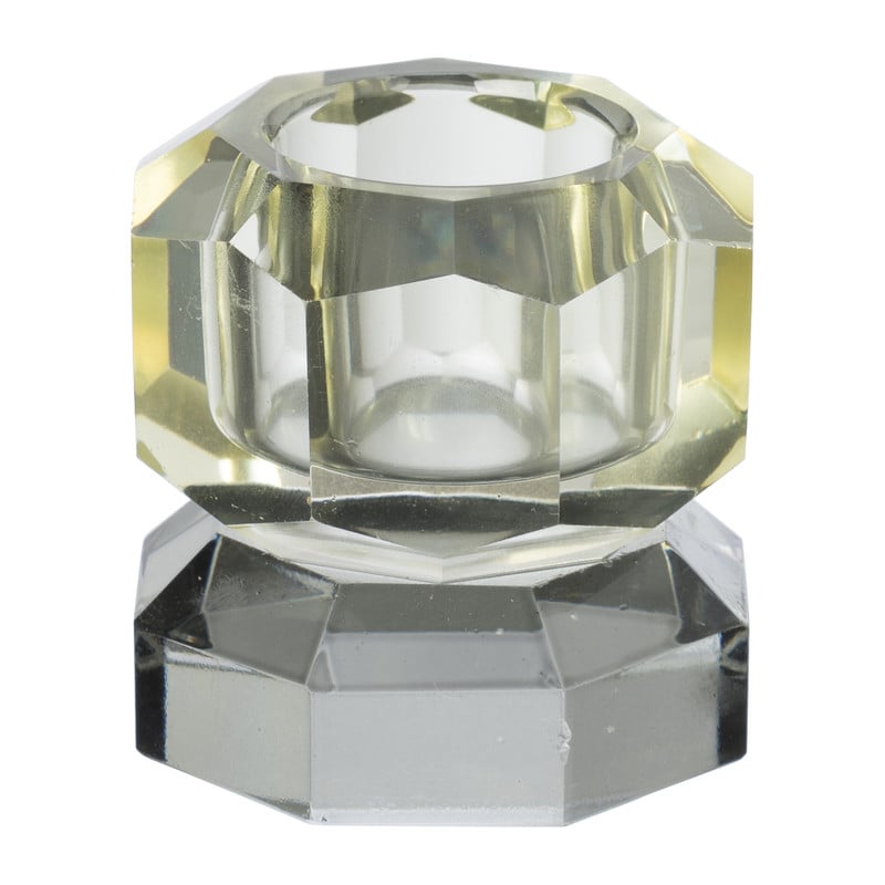 Kandelaar kristal 2-laags - geel/grijs - 4x4x4 cm 