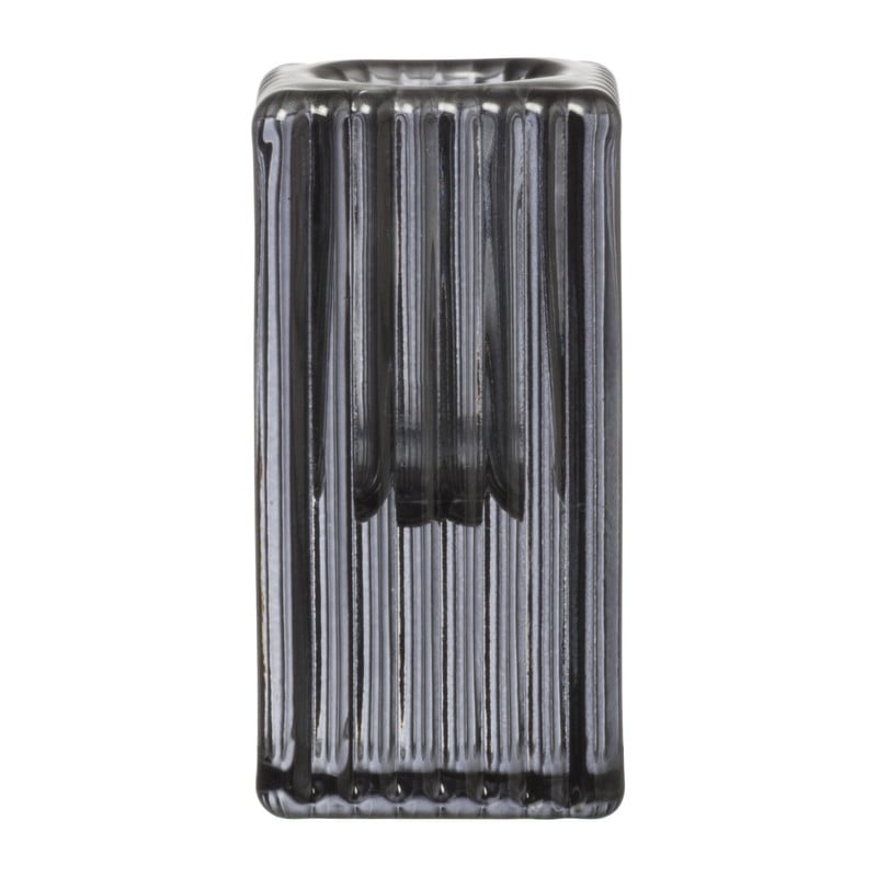 Kandelaar rib glas - grijs - 4x4x8 cm