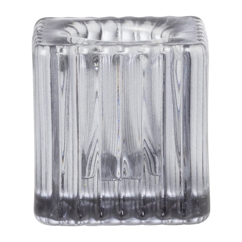 Kandelaar rib glas - grijs - 4x4x4 cm 