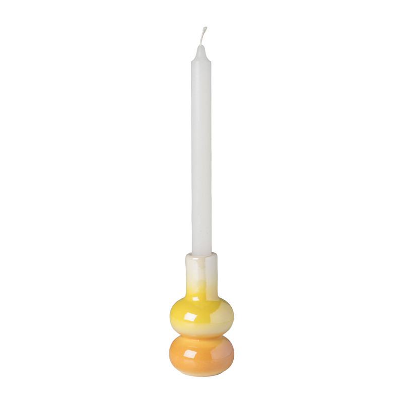 Kandelaar glazed - geel/oranje - ø7x13.5 cm