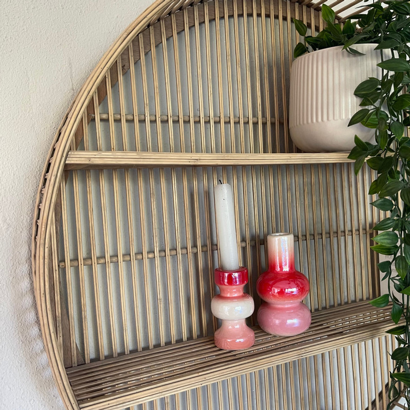 Kandelaar glazed - rood/roze - ø7x13.5 cm