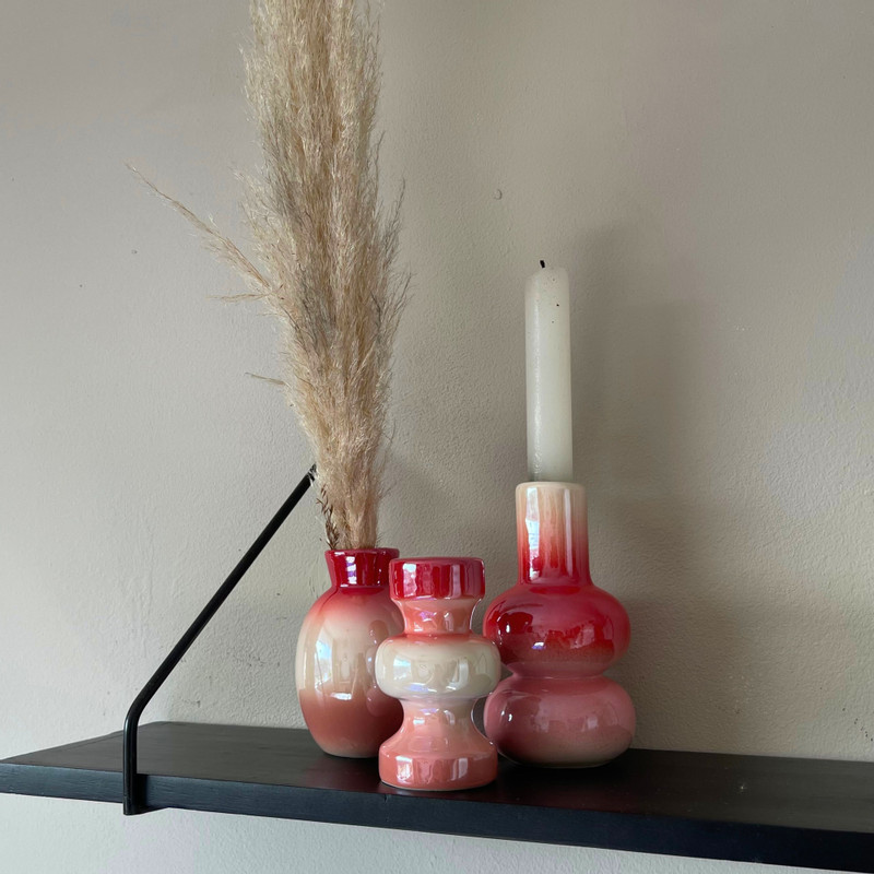 Kandelaar glazed - rood/roze - ø7x13.5 cm