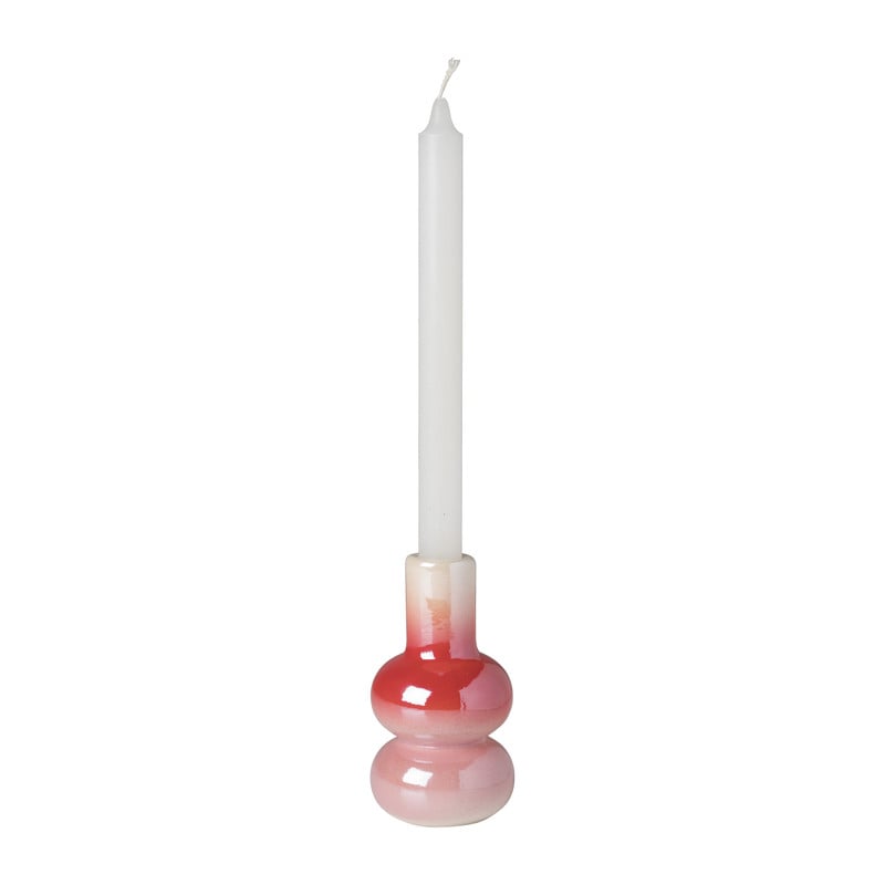 Kandelaar glazed - rood/roze - ø7x13.5 cm