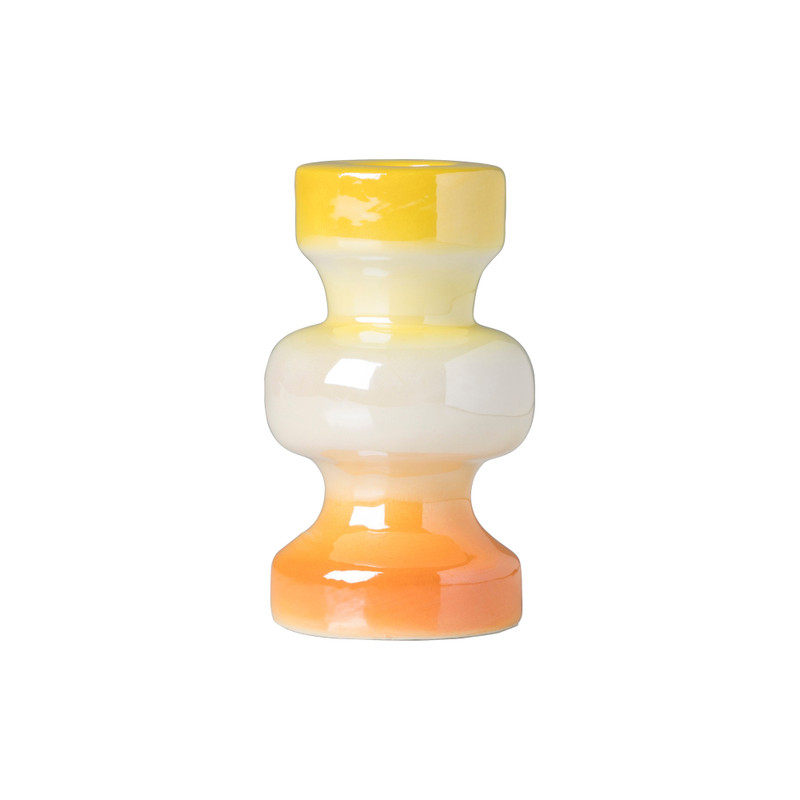 Kandelaar glazed 3 laags - geel/oranje - ø5.5x9.7 cm