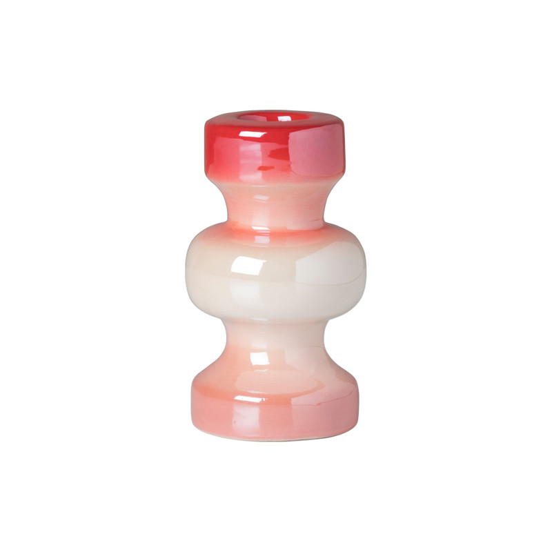 Kandelaar glazed 3 laags - rood/roze - ø5.5x9.7 cm