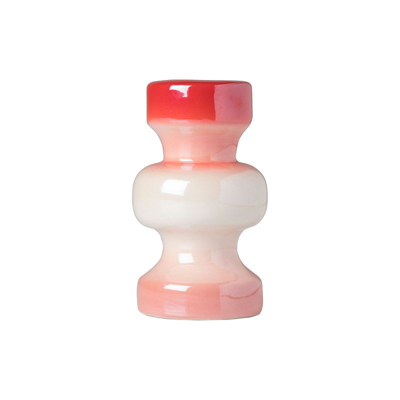 Kandelaar glazed 3 laags - rood/roze - ø5.5x9.7 cm