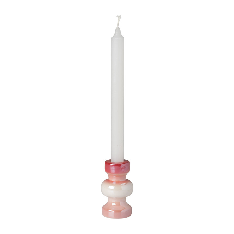 Kandelaar glazed 3 laags - rood/roze - ø5.5x9.7 cm