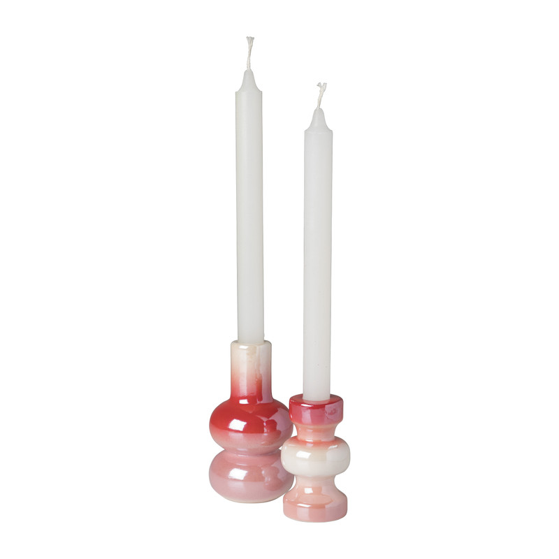 Kandelaar glazed 3 laags - rood/roze - ø5.5x9.7 cm