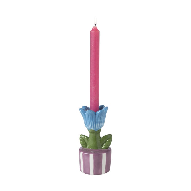 Kandelaar bloem - blauw/paars - ø8.8x17.4 cm