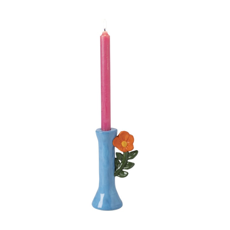 Kandelaar bloem - blauw/oranje - ø10.7x18.3 cm