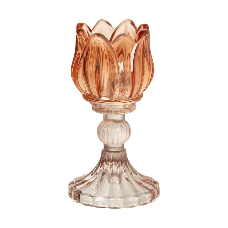 Waxinelichthouder tulp - roze/oranje - ø7.8x14.9 cm