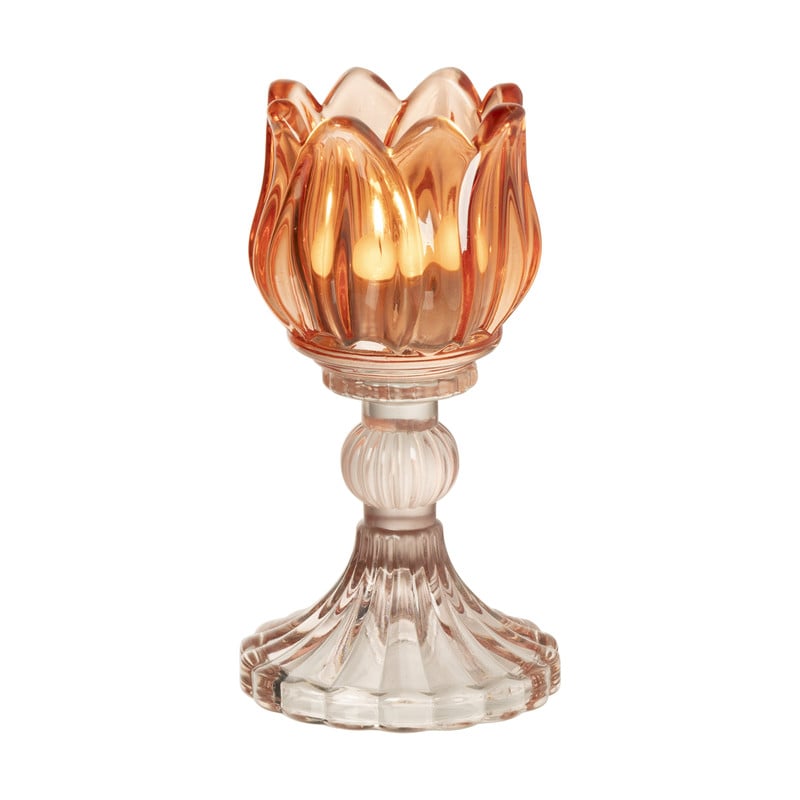 Waxinelichthouder tulp - roze/oranje - ø7.8x14.9 cm