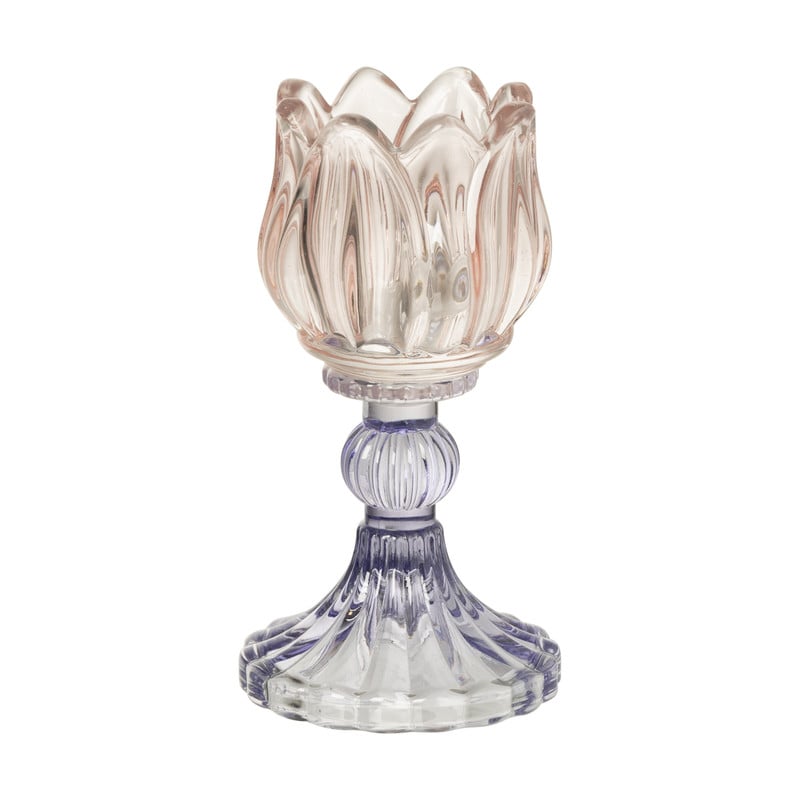 Waxinelichthouder tulp - roze/paars - ø7.8x14.9 cm