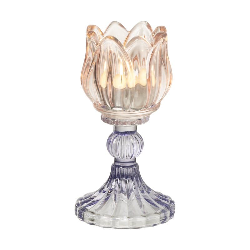 Waxinelichthouder tulp - roze/paars - ø7.8x14.9 cm