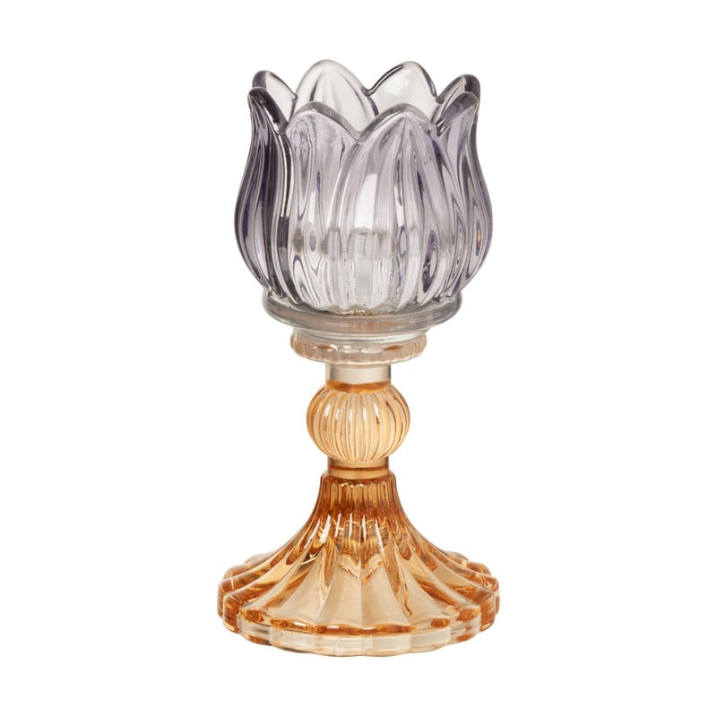 Waxinelichthouder tulp - paars/oranje - ø7.8x14.9 cm