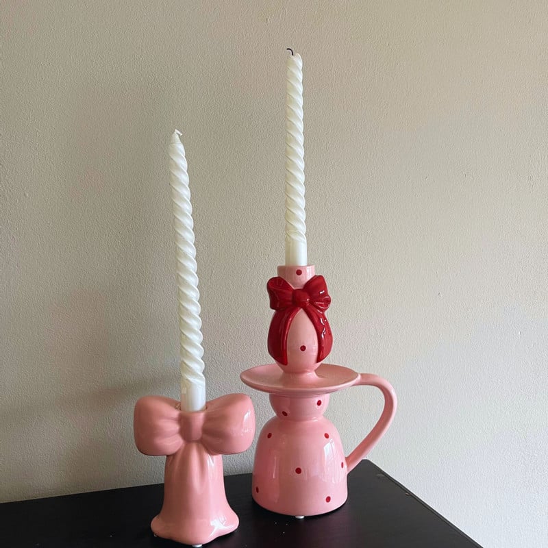 Kandelaar strik klein - roze - 11.7x10.5x7 cm
