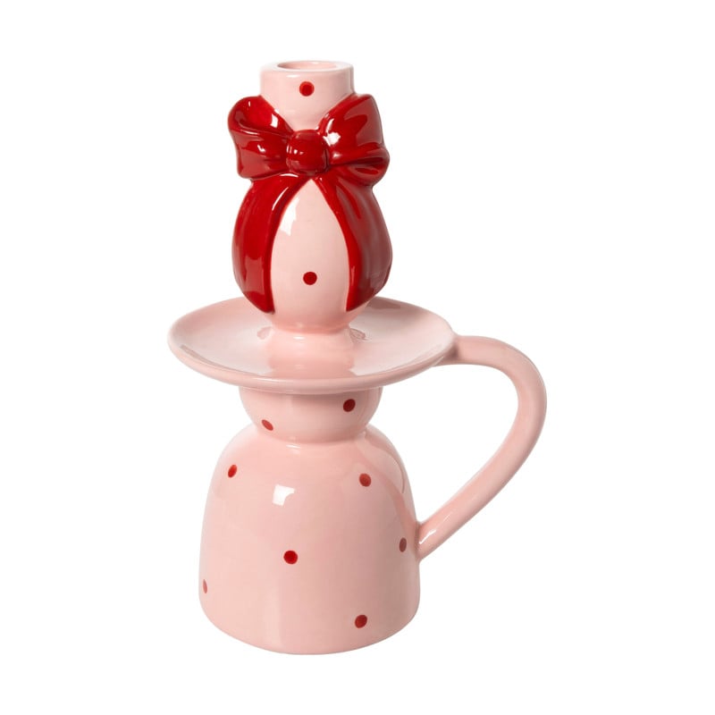 Kandelaar strik groot - rood/roze -ø15.3x22.5 cm