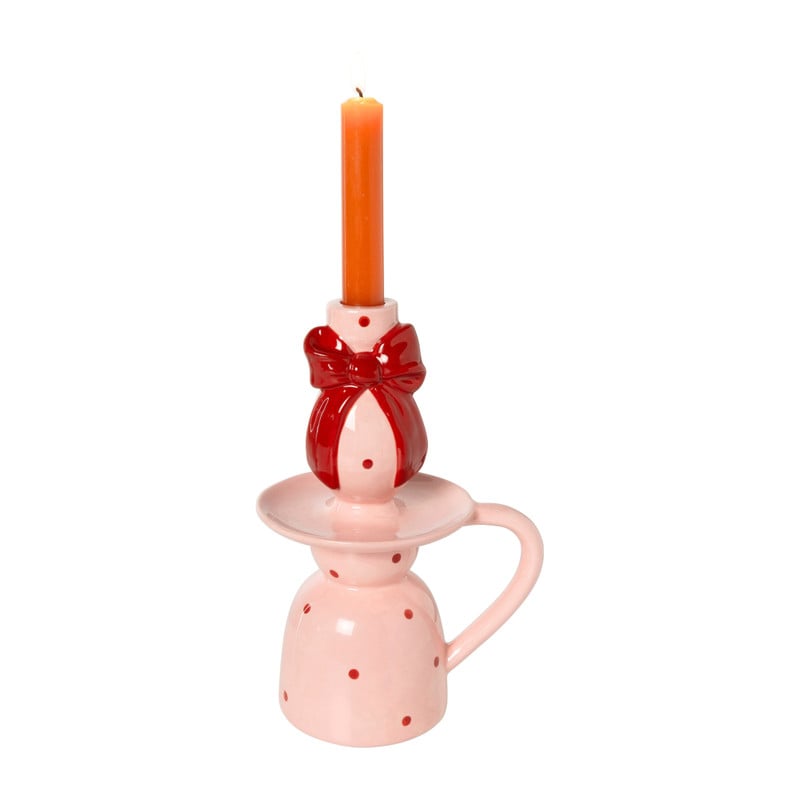 Kandelaar strik groot - rood/roze -ø15.3x22.5 cm