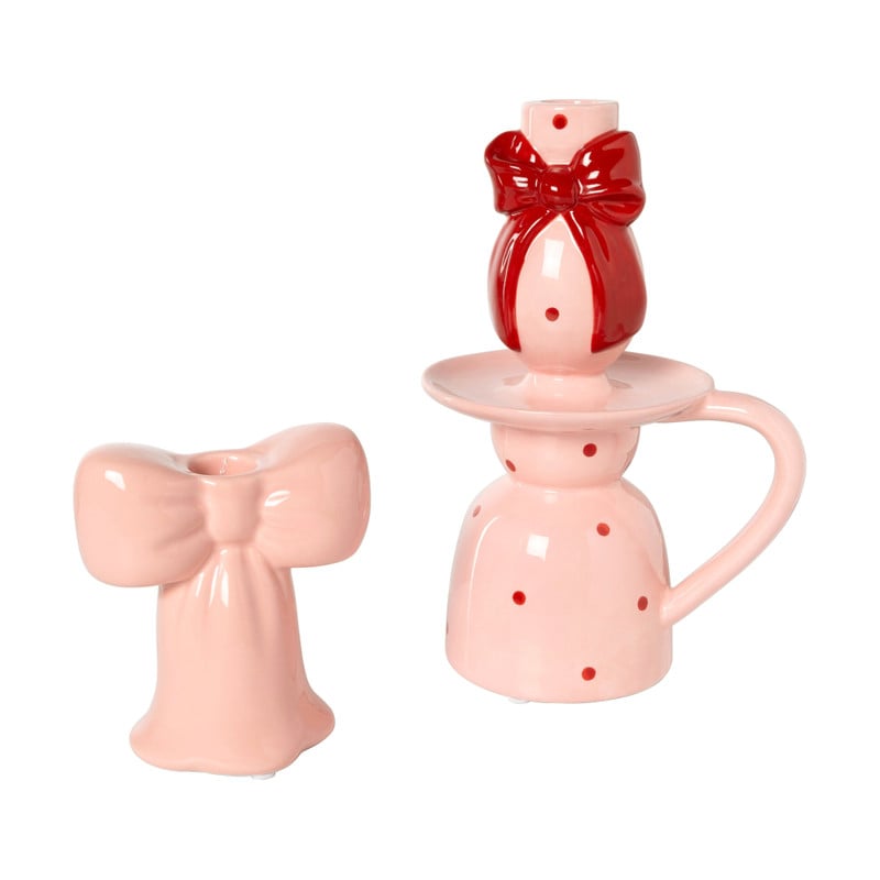 Kandelaar strik groot - rood/roze -ø15.3x22.5 cm