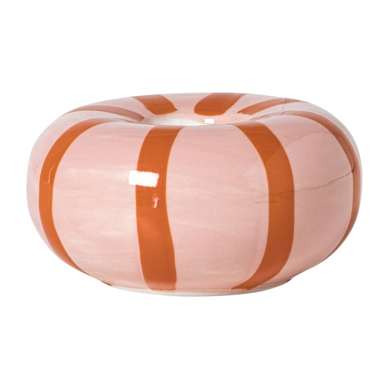 Kandelaar bol lijnen - roze/rood - ø7.7x3.3 cm