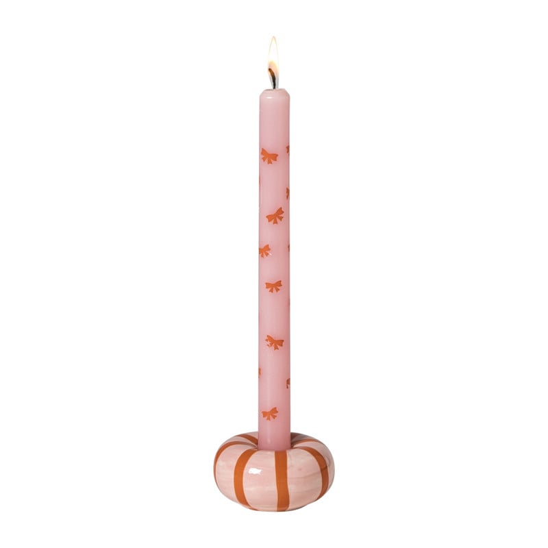 Kandelaar bol lijnen - roze/rood - ø7.7x3.3 cm