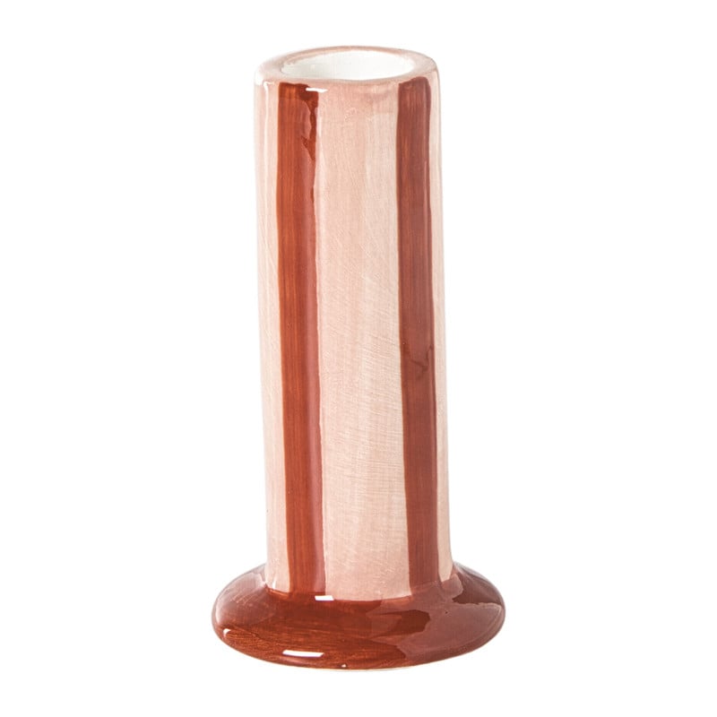 Kandelaar hoog lijnen - roze/rood - ø5.4x10 cm