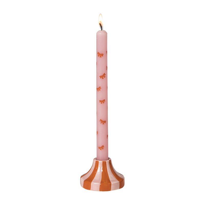 Kandelaar gestreept klein - roze/rood - ø8.5x5.5 cm