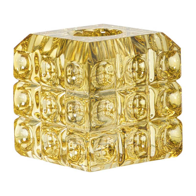 Kandelaar vierkant - geel - 5.5x5.5x5.5 cm