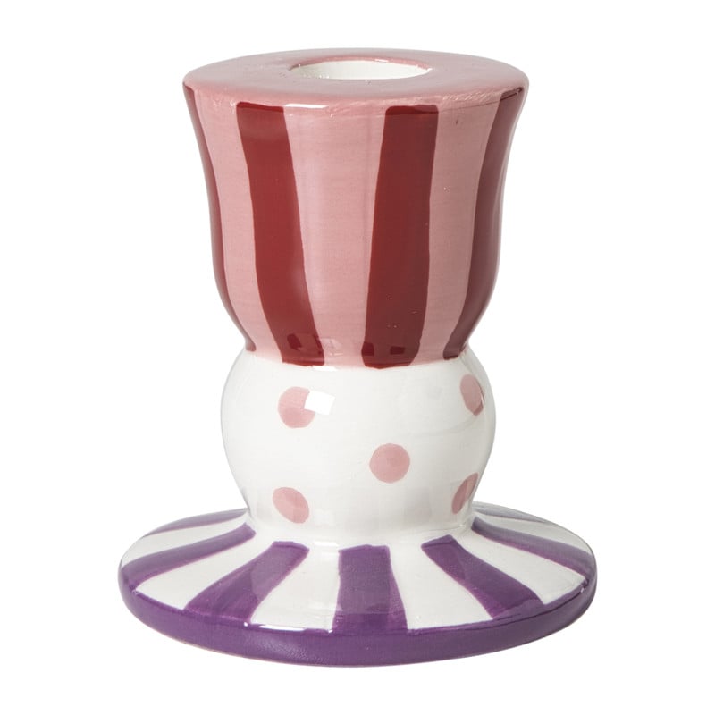 Kandelaar streep stip laag - multikleur - ø8x9 cm
