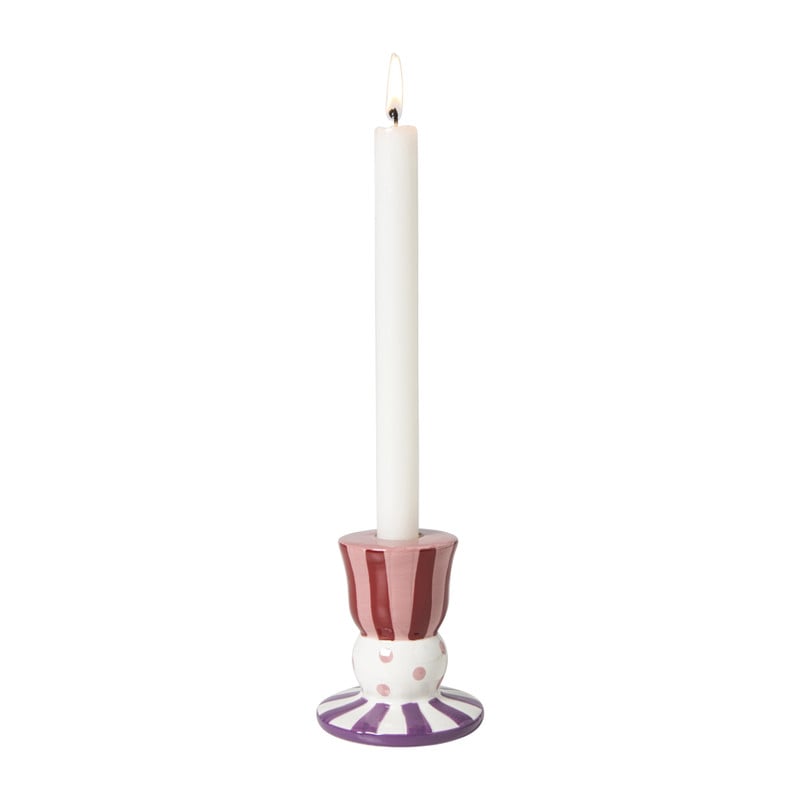 Kandelaar streep stip laag - multikleur - ø8x9 cm