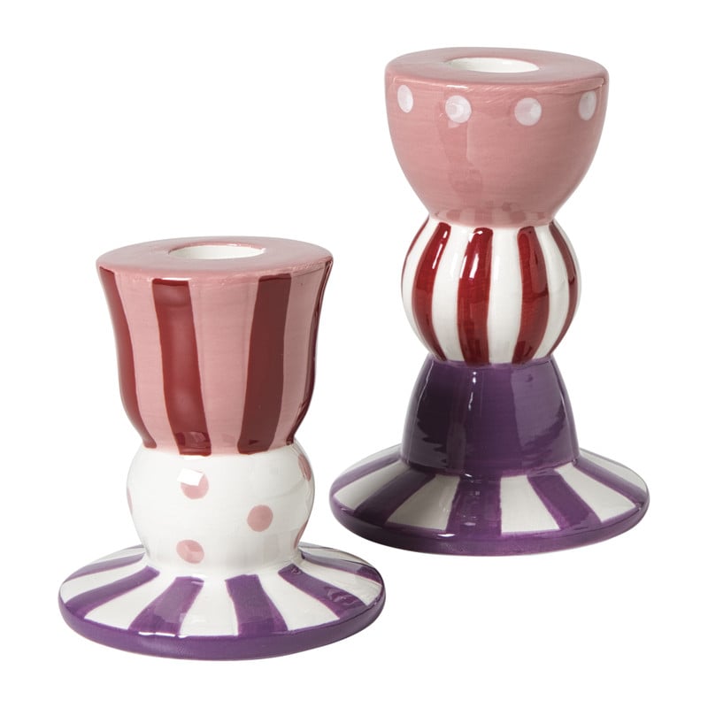 Kandelaar streep stip laag - multikleur - ø8x9 cm
