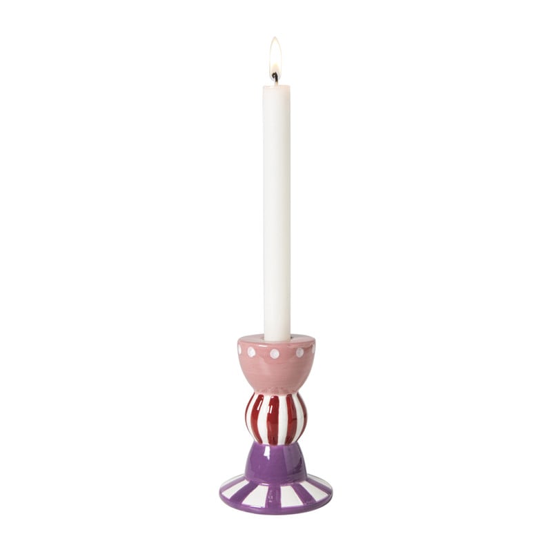 Kandelaar streep stip hoog - multikleur - ø8.5x12 cm
