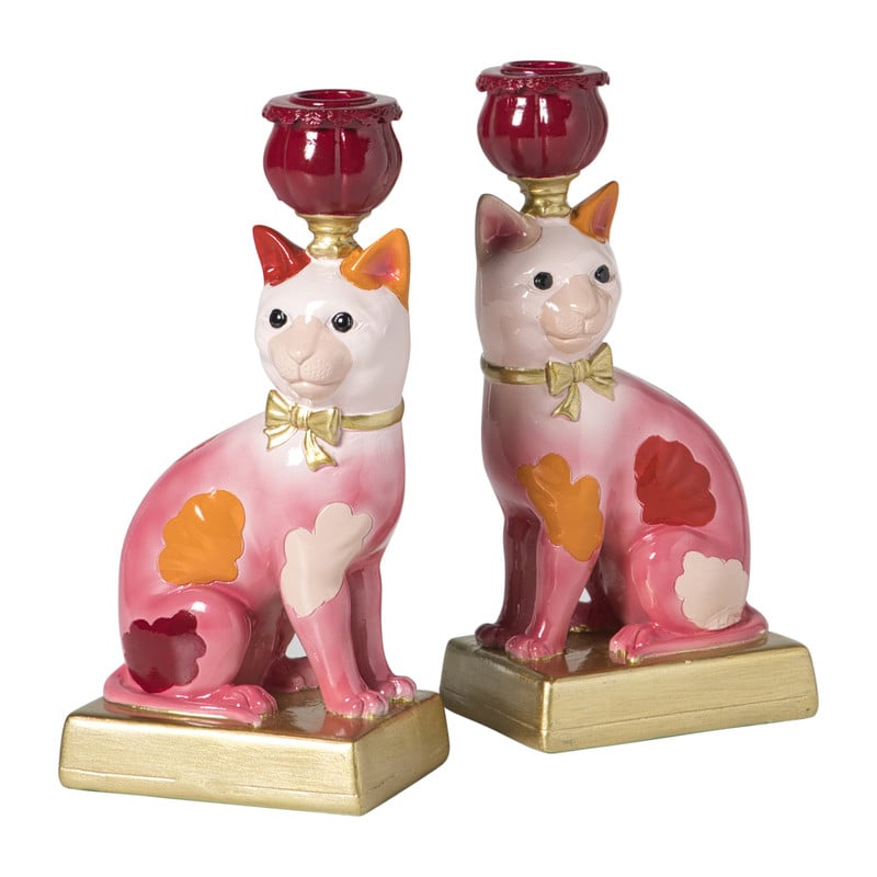 Kandelaar kat links - multikleur - 23.5x12x8.5 cm