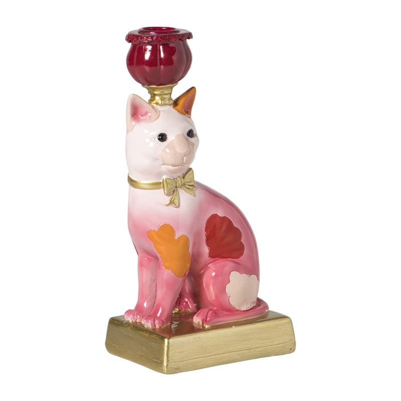 Kandelaar kat rechts - multikleur - 23.5x12x8.5 cm