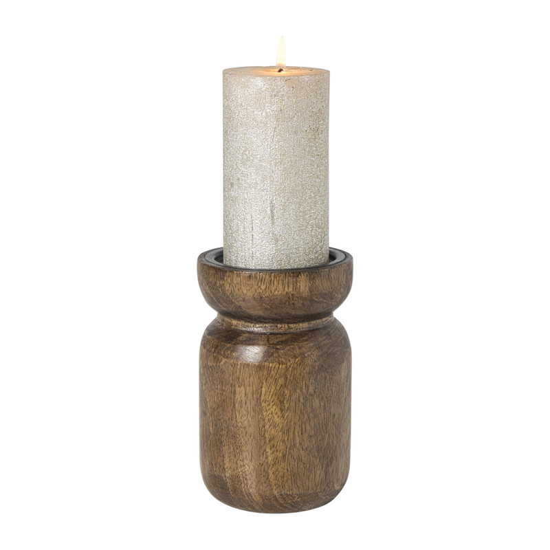 Kandelaar hout groot - bruin - ø10x16 cm