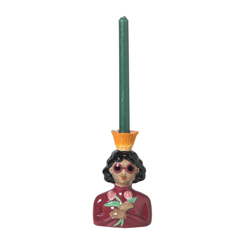 Kandelaar vrouw met bloemen - roze - 19.5x13x9 cm