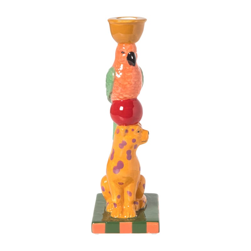 Kandelaar luipaard en vogel - multikleur - 25.8 cm