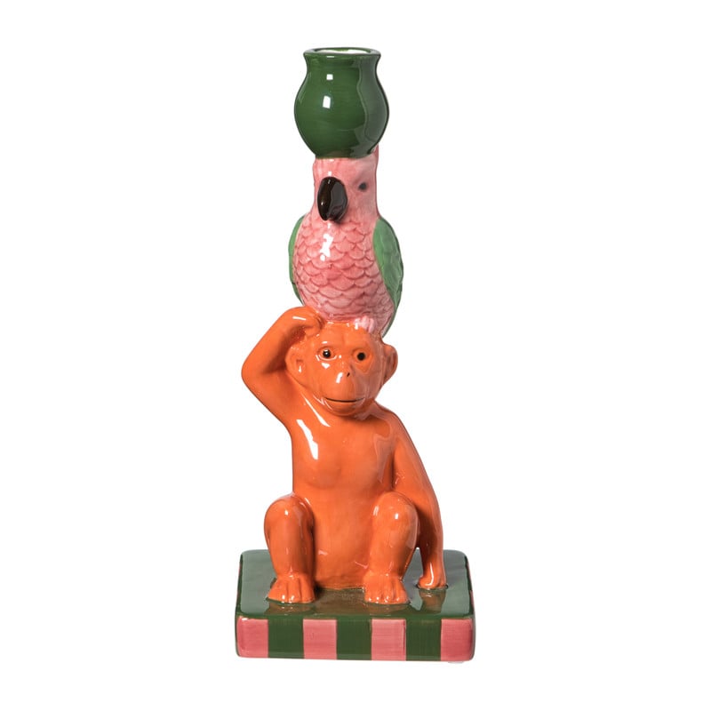 Kandelaar aap en vogel - multikleur - 25.8 cm