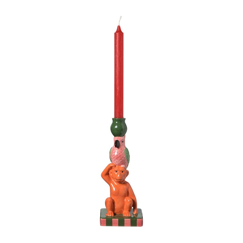 Kandelaar aap en vogel - multikleur - 25.8 cm