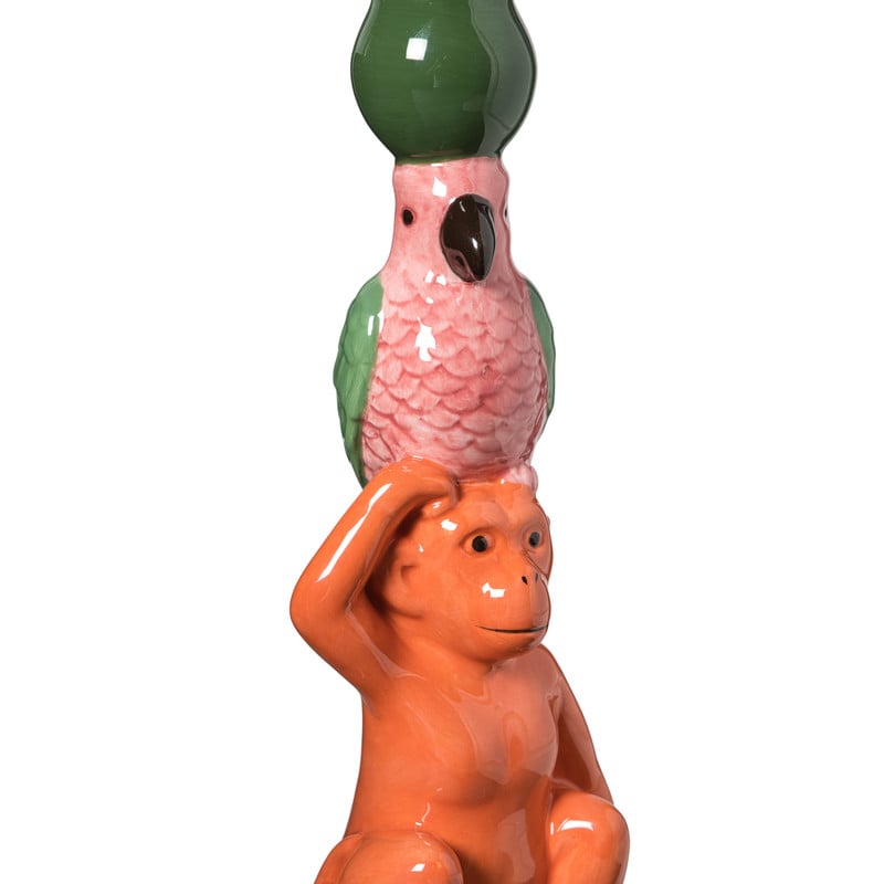 Kandelaar aap en vogel - multikleur - 25.8 cm