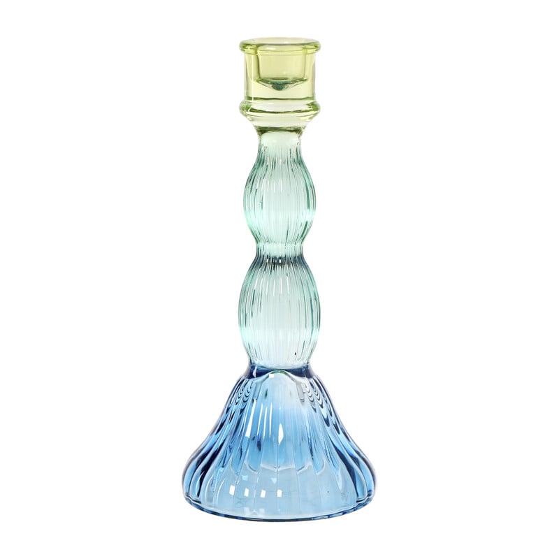 Kandelaar groot - blauw/groen  - ø9.5x23 cm
