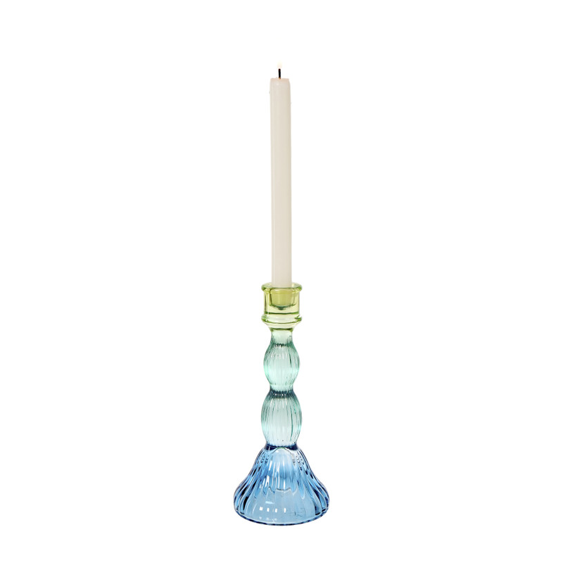 Kandelaar groot - blauw/groen  - ø9.5x23 cm