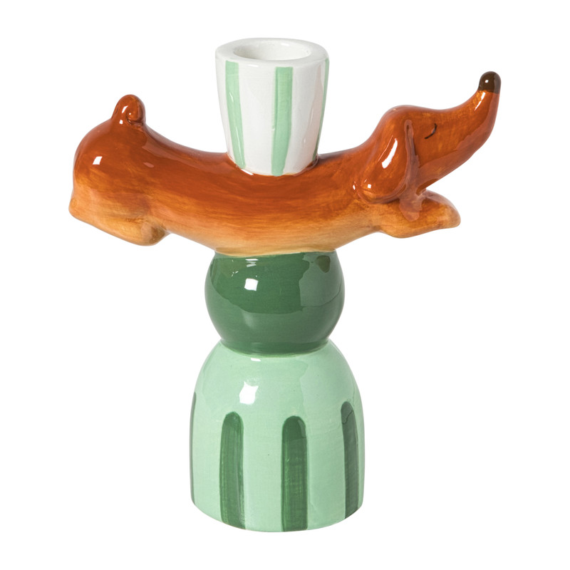 Kandelaar teckel - groen/bruin - 11.4x15x5.6 cm 